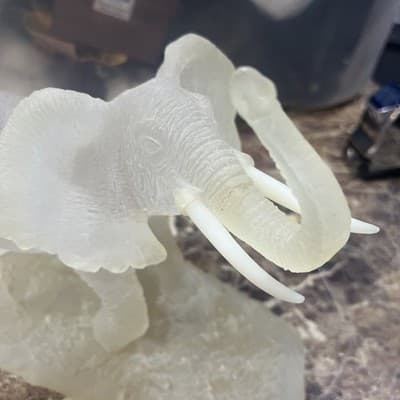 frosted glass elephant sculpture With White Tusks 10” Long 8” Tall And 4” Wide - Thumbnail 3