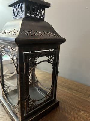 Antique Bronze Metal Lantern. Fabulous Accent touch. - Thumbnail 3