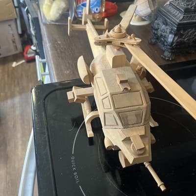 Vintage Military Helicopter Wooden Model 20 Inch Lightly Stained Adjustable Gun - Thumbnail 3