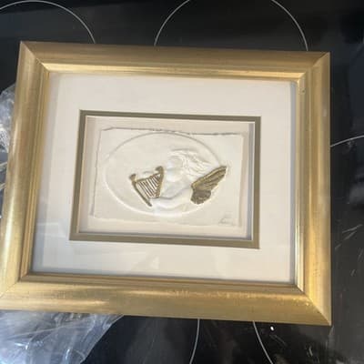 Decorel Beaux Arts Angel paper Artwork Mexico 3D Effect Harp Cherub Wall Decor - Image 1