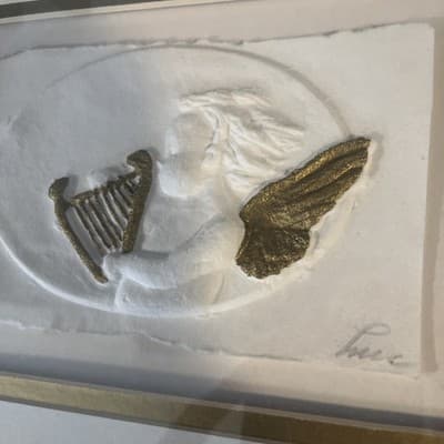 Decorel Beaux Arts Angel paper Artwork Mexico 3D Effect Harp Cherub Wall Decor - Thumbnail 3