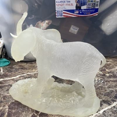 frosted glass elephant sculpture With White Tusks 10” Long 8” Tall And 4” Wide - Thumbnail 5