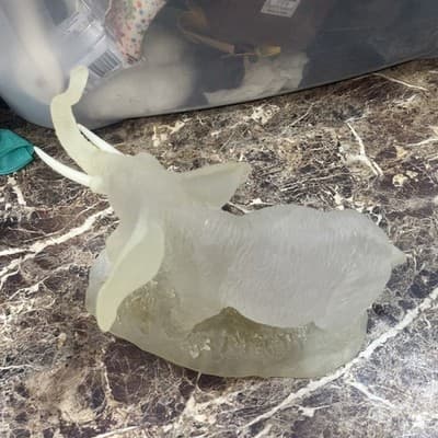 frosted glass elephant sculpture With White Tusks 10” Long 8” Tall And 4” Wide - Thumbnail 6