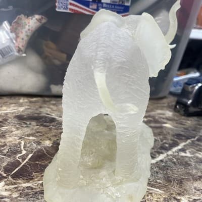 frosted glass elephant sculpture With White Tusks 10” Long 8” Tall And 4” Wide - Thumbnail 4