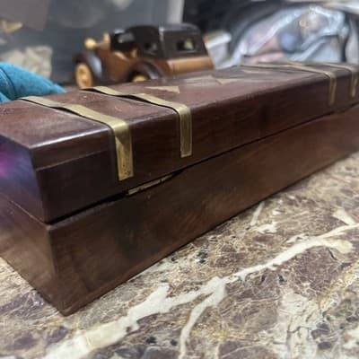 Wood & Inlaid with Brass Keepsake Trinket Box Made in India 10”x 3"x 2 3/8” NEW - Thumbnail 4
