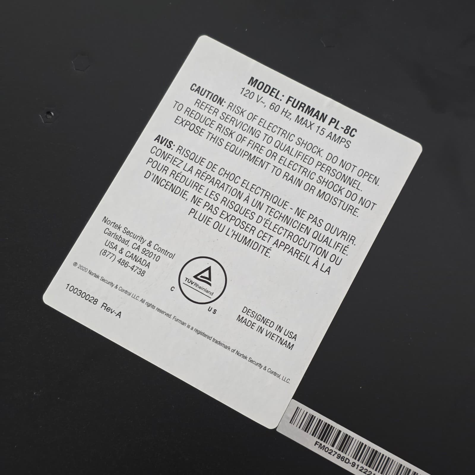 Furman PL-8C Classic Series Power Conditioner with SMP 15A 120V Pull-Out Lights - Thumbnail 8