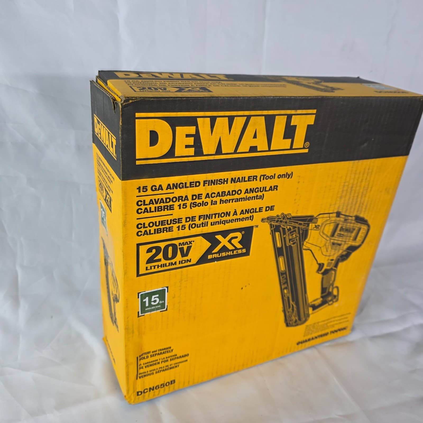 DeWalt DCN650B MAX XR 15 Gauge Black Cordless Angled Finish Nailer - Tool Only - Image 1