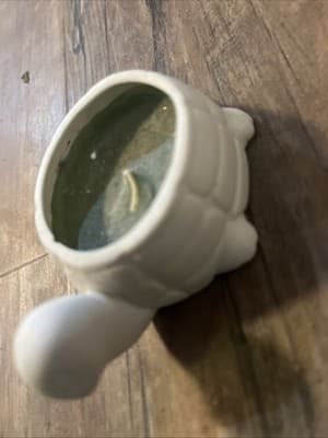 Vntg Turtle Green Candle UNUSED Holder Ceramic Tortoise Sea Wick Tea Light Mood - Thumbnail 4