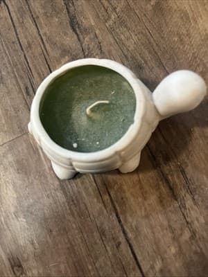 Vntg Turtle Green Candle UNUSED Holder Ceramic Tortoise Sea Wick Tea Light Mood - Thumbnail 2