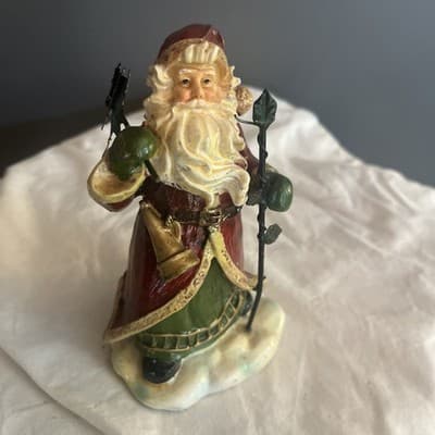 Vintage Santa Claus Figurine with Staff and Bell - Image 1