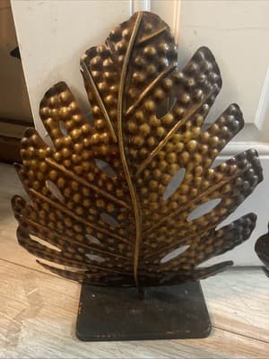 Art Handmade Bronzed Metal Leaf Decor on square Metal Base. 17” High. - Image 1