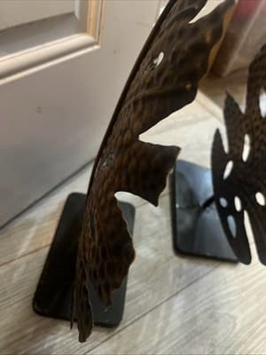 Art Handmade Bronzed Metal Leaf Decor on square Metal Base. 17” High. - Thumbnail 5