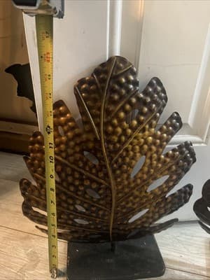 Art Handmade Bronzed Metal Leaf Decor on square Metal Base. 17” High. - Thumbnail 2