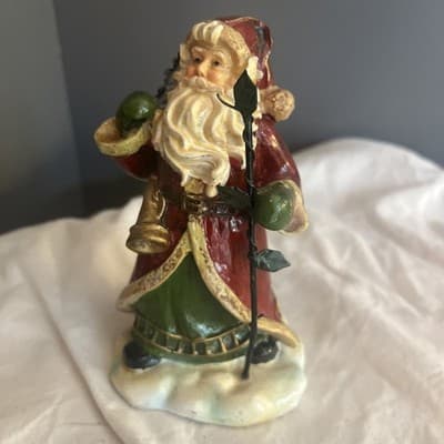 Vintage Santa Claus Figurine with Staff and Bell - Thumbnail 3