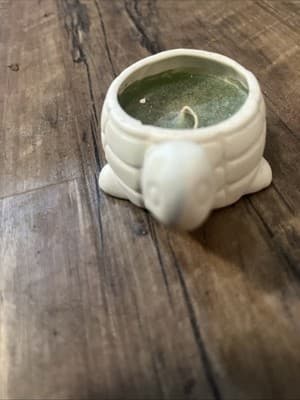 Vntg Turtle Green Candle UNUSED Holder Ceramic Tortoise Sea Wick Tea Light Mood - Thumbnail 3
