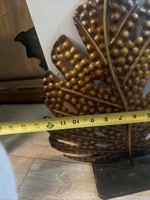 Art Handmade Bronzed Metal Leaf Decor on square Metal Base. 17” High. - Thumbnail 3