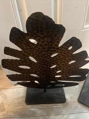 Art Handmade Bronzed Metal Leaf Decor on square Metal Base. 17” High. - Thumbnail 4