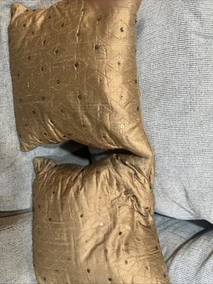 Set Of Two Gold Decorative Pillows With Diamond Pattern And Sequence 15”x15” - Image 1
