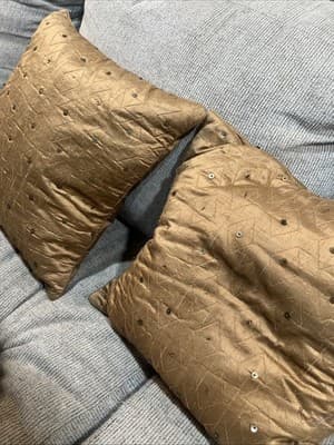 Set Of Two Gold Decorative Pillows With Diamond Pattern And Sequence 15”x15” - Thumbnail 4