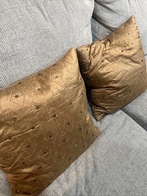 Set Of Two Gold Decorative Pillows With Diamond Pattern And Sequence 15”x15” - Thumbnail 2