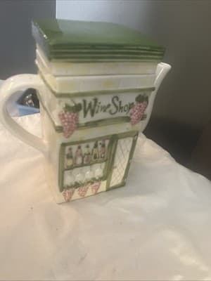 Wine Bar Themed Ceramic Teapot with Grapes Design - Thumbnail 2