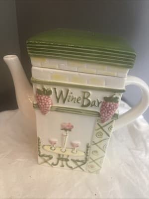 Wine Bar Themed Ceramic Teapot with Grapes Design - Image 1
