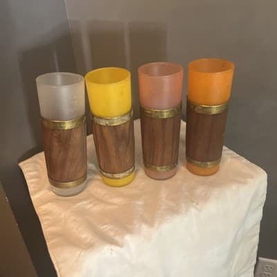 Vintage Siesta Ware Tiki Glass Set of 4 Wood Wrapped Mid Century - Image 1