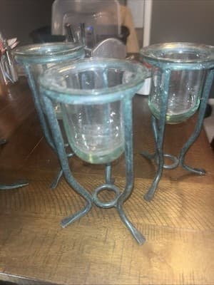 Clear Glass Votive Candle Holders with Metal Stands Set of 5 - Thumbnail 4