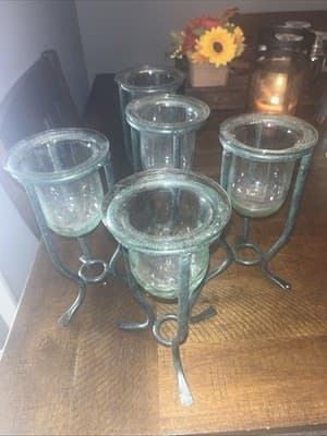 Clear Glass Votive Candle Holders with Metal Stands Set of 5 - Thumbnail 5