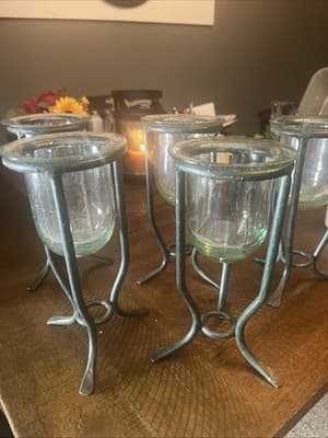 Clear Glass Votive Candle Holders with Metal Stands Set of 5 - Thumbnail 3