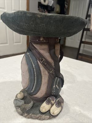 Golf Heavy Ceramic Bird Bath With Shoes, Bag, Ball And Putters 10.5” Tall X7.5” - Image 1