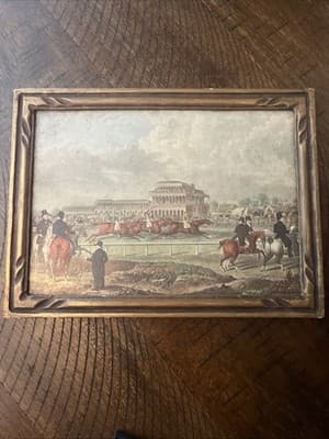 Horse Racing Print Wooden Frame Painted By Towne Titled “Newmarket Races” - Image 1