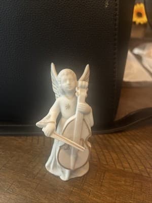 Porcelain White 5.25" Music Angel Playing Cello Bass - Image 1
