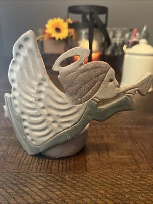 Angel Trumpet Player Ceramic Figurine Sculpture With Candle Holder - Image 1