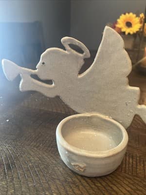 Angel Trumpet Player Ceramic Figurine Sculpture With Candle Holder - Thumbnail 2