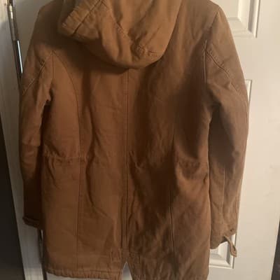 Women’s Tan Winter Coat With Fur Hood Full Zip With Pockets Medium - Thumbnail 4