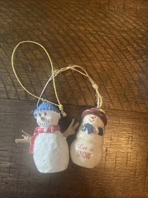 Pair of Snowman Christmas Tree Ornaments Holiday Decor - Image 1