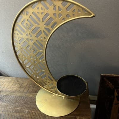 Gold Metal Geometric Crescent Candle Holder Modern Decorative Tealight Stand - Thumbnail 2