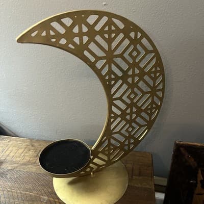 Gold Metal Geometric Crescent Candle Holder Modern Decorative Tealight Stand - Image 1
