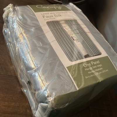 Sheer Panel Ivory Attached Valance Lined with Clear Beads 56" x 84" Natural NEW - Thumbnail 2