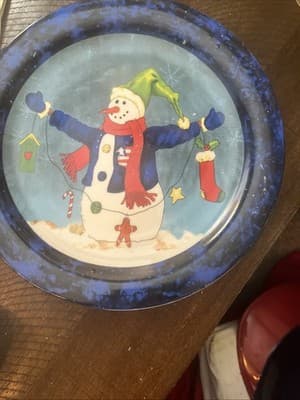 The Christmas Or Winter Snowman Enamelware Large Dish 10.5” - Image 1