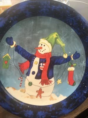 The Christmas Or Winter Snowman Enamelware Large Dish 10.5” - Thumbnail 3