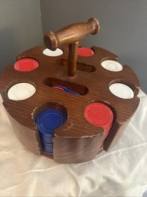 vintage wooden poker chip holder With Over 1000 Red, White And Blue Trips - Thumbnail 2