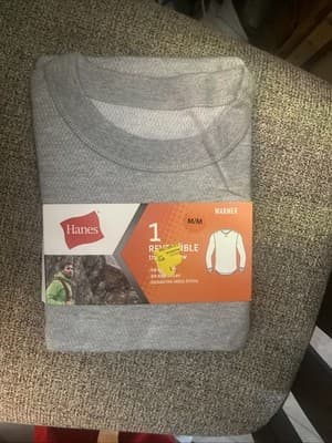 Hanes Reversible Tagless Med.Thermal Waffle Knit Crew Neck Long Sleeve Shirt NWT - Image 1