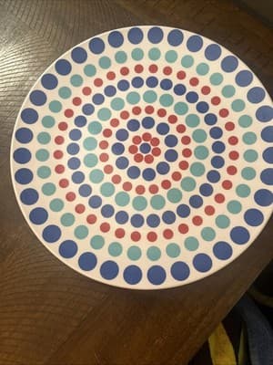 Tabletop Melamine Plate~White/ Multi-Color Dots - Image 1