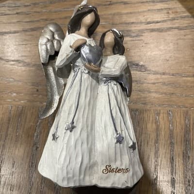 Hugging Angels with Metal Wings "Sisters" Love & Friendship Ornament Figurine - Image 1