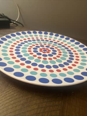 Tabletop Melamine Plate~White/ Multi-Color Dots - Thumbnail 2
