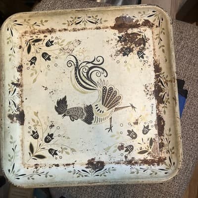 Vintage Maxey Toleware Square Serving Tray Platter Chicken Rooster 13” - Image 1