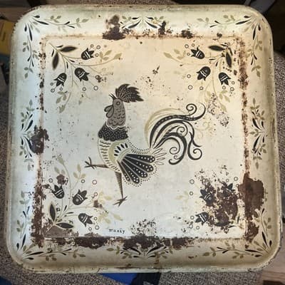 Vintage Maxey Toleware Square Serving Tray Platter Chicken Rooster 13” - Thumbnail 2
