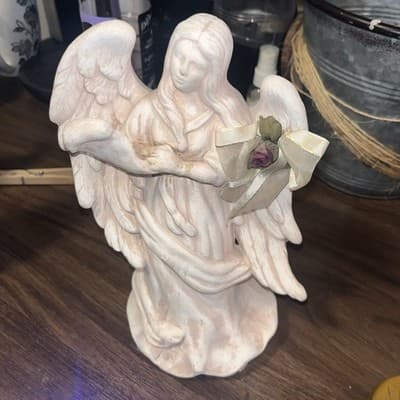 Porcelain Ivory Angel Holding Scroll, Stands 9 inches Tall - Thumbnail 2